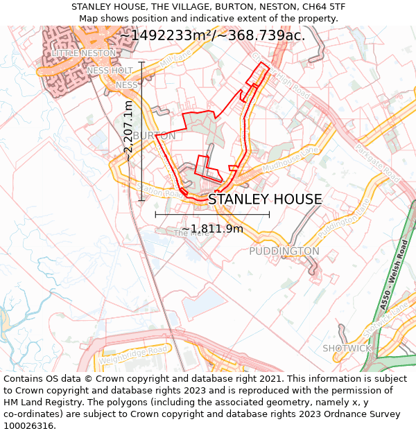 STANLEY HOUSE, THE VILLAGE, BURTON, NESTON, CH64 5TF: Plot and title map