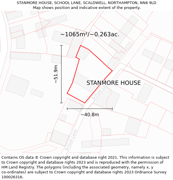 STANMORE HOUSE, SCHOOL LANE, SCALDWELL, NORTHAMPTON, NN6 9LD: Plot and title map