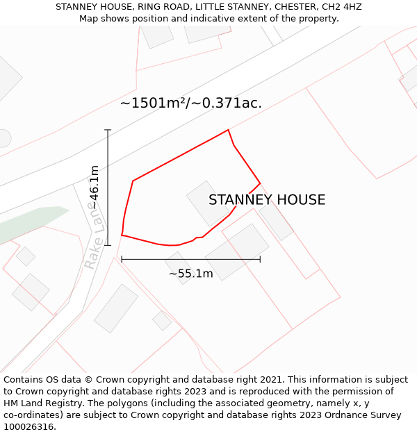 STANNEY HOUSE, RING ROAD, LITTLE STANNEY, CHESTER, CH2 4HZ: Plot and title map