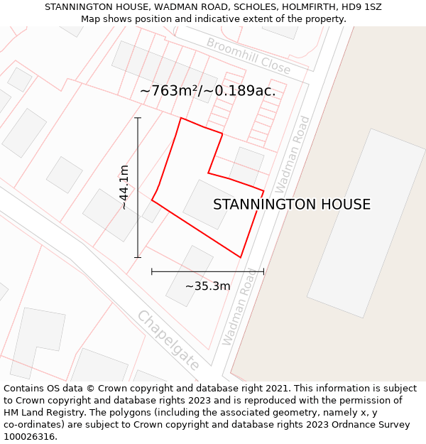 STANNINGTON HOUSE, WADMAN ROAD, SCHOLES, HOLMFIRTH, HD9 1SZ: Plot and title map