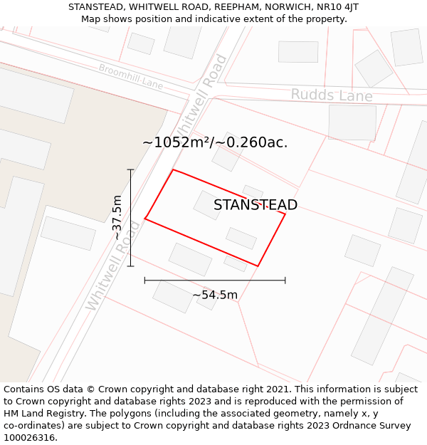 STANSTEAD, WHITWELL ROAD, REEPHAM, NORWICH, NR10 4JT: Plot and title map