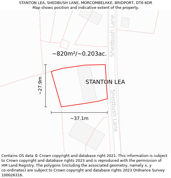 STANTON LEA, SHEDBUSH LANE, MORCOMBELAKE, BRIDPORT, DT6 6DR: Plot and title map