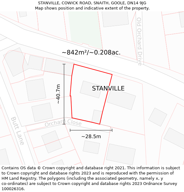 STANVILLE, COWICK ROAD, SNAITH, GOOLE, DN14 9JG: Plot and title map