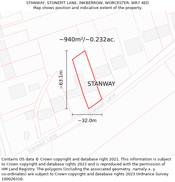 STANWAY, STONEPIT LANE, INKBERROW, WORCESTER, WR7 4ED: Plot and title map