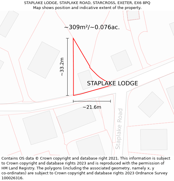 STAPLAKE LODGE, STAPLAKE ROAD, STARCROSS, EXETER, EX6 8PQ: Plot and title map
