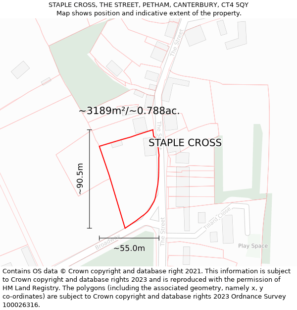 STAPLE CROSS, THE STREET, PETHAM, CANTERBURY, CT4 5QY: Plot and title map