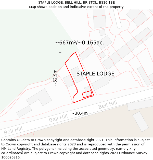 STAPLE LODGE, BELL HILL, BRISTOL, BS16 1BE: Plot and title map