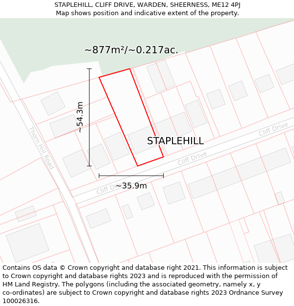 STAPLEHILL, CLIFF DRIVE, WARDEN, SHEERNESS, ME12 4PJ: Plot and title map