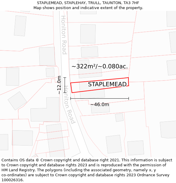 STAPLEMEAD, STAPLEHAY, TRULL, TAUNTON, TA3 7HF: Plot and title map