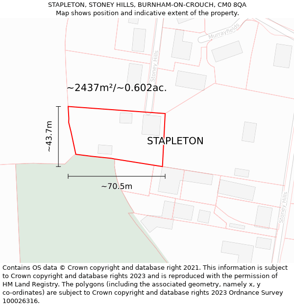 STAPLETON, STONEY HILLS, BURNHAM-ON-CROUCH, CM0 8QA: Plot and title map
