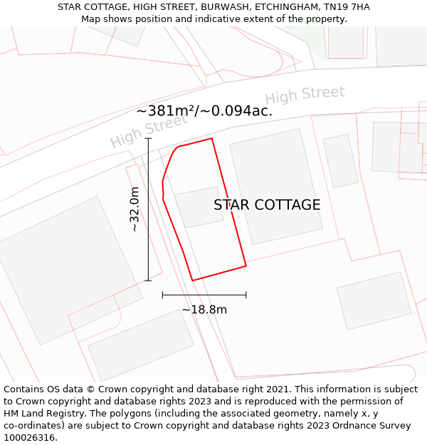 STAR COTTAGE, HIGH STREET, BURWASH, ETCHINGHAM, TN19 7HA: Plot and title map