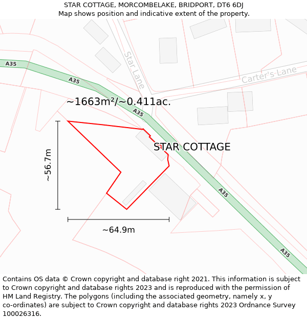 STAR COTTAGE, MORCOMBELAKE, BRIDPORT, DT6 6DJ: Plot and title map