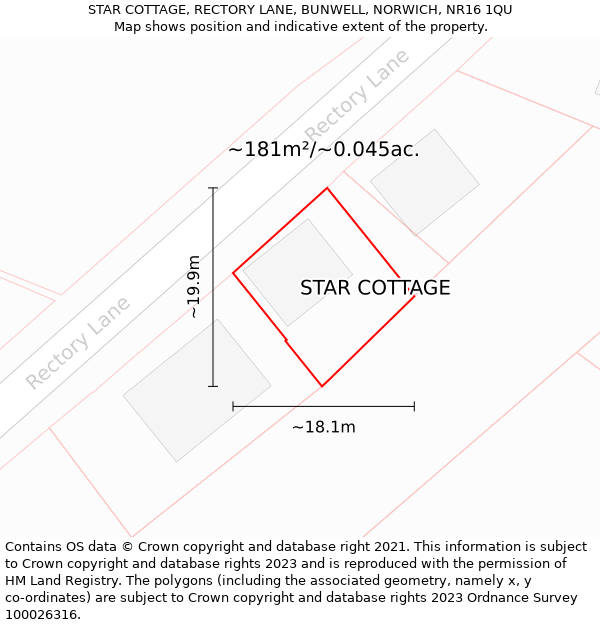 STAR COTTAGE, RECTORY LANE, BUNWELL, NORWICH, NR16 1QU: Plot and title map