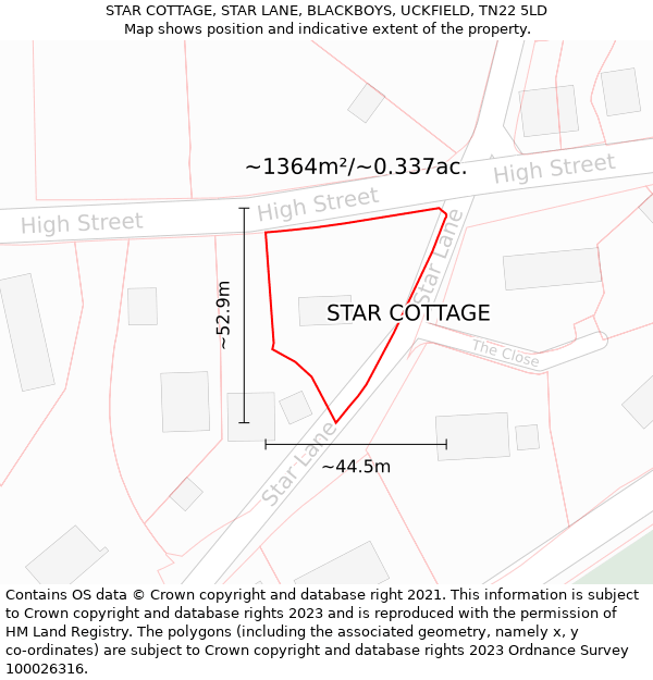 STAR COTTAGE, STAR LANE, BLACKBOYS, UCKFIELD, TN22 5LD: Plot and title map