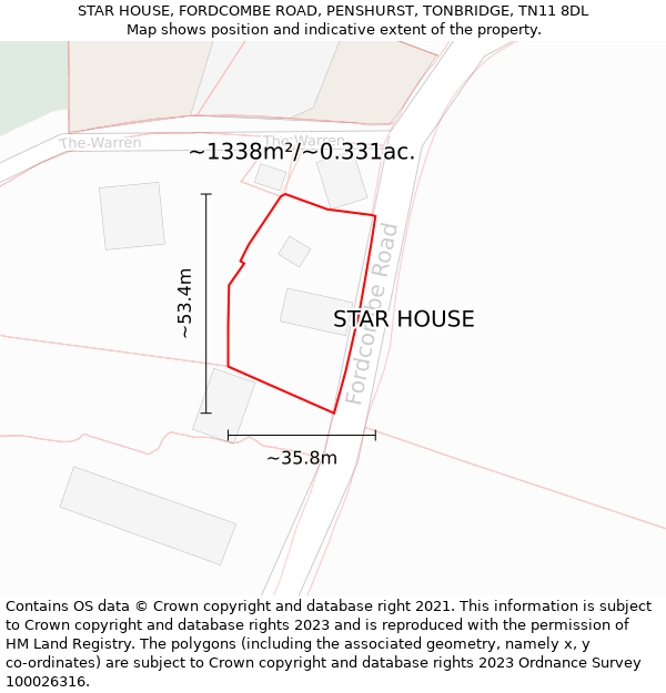STAR HOUSE, FORDCOMBE ROAD, PENSHURST, TONBRIDGE, TN11 8DL: Plot and title map