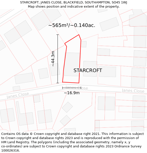 STARCROFT, JANES CLOSE, BLACKFIELD, SOUTHAMPTON, SO45 1WJ: Plot and title map