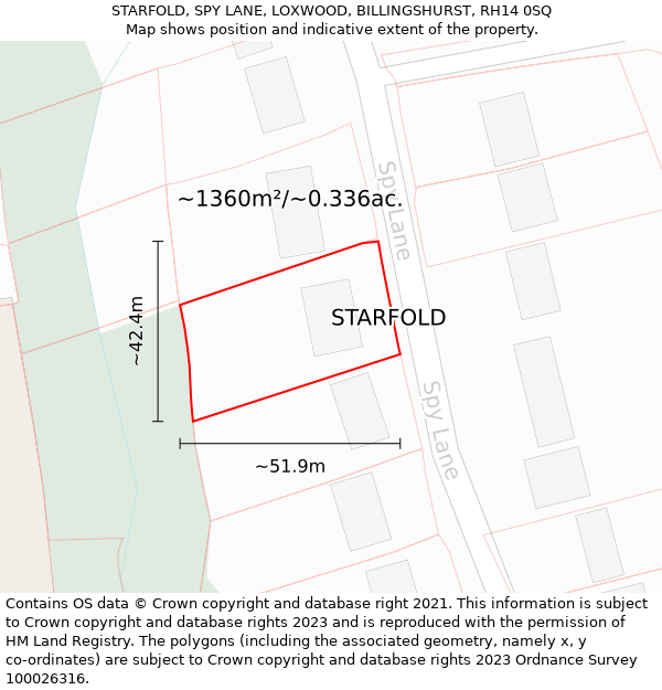 STARFOLD, SPY LANE, LOXWOOD, BILLINGSHURST, RH14 0SQ: Plot and title map