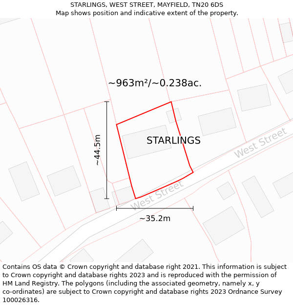STARLINGS, WEST STREET, MAYFIELD, TN20 6DS: Plot and title map
