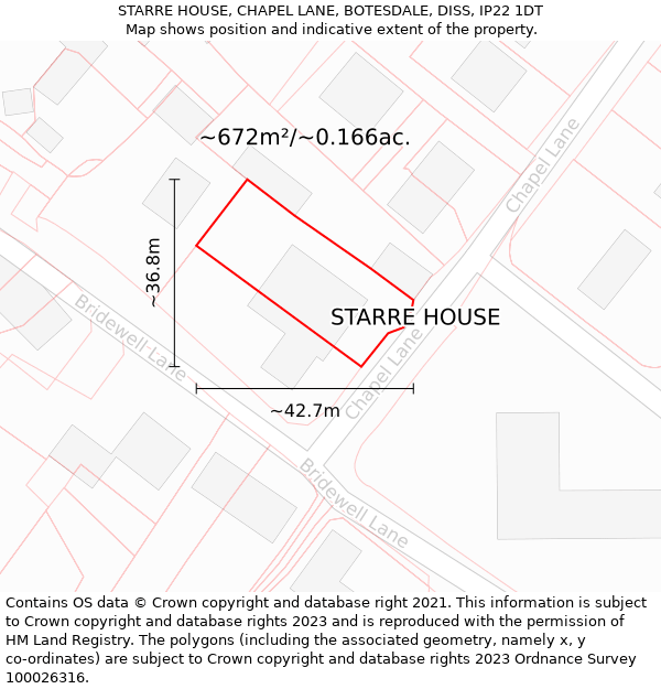 STARRE HOUSE, CHAPEL LANE, BOTESDALE, DISS, IP22 1DT: Plot and title map