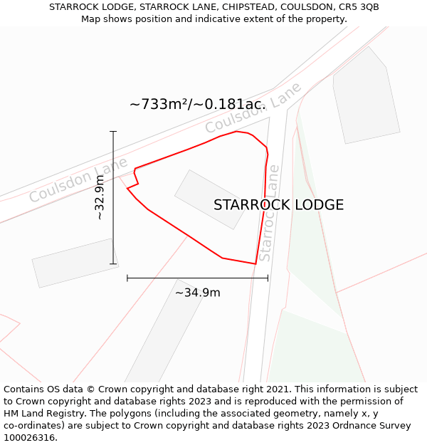 STARROCK LODGE, STARROCK LANE, CHIPSTEAD, COULSDON, CR5 3QB: Plot and title map