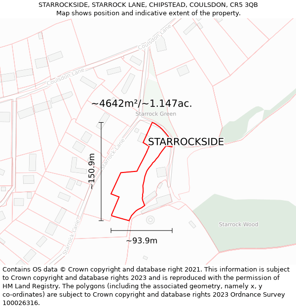 STARROCKSIDE, STARROCK LANE, CHIPSTEAD, COULSDON, CR5 3QB: Plot and title map