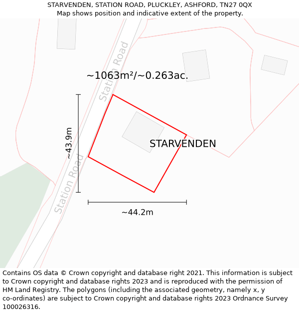STARVENDEN, STATION ROAD, PLUCKLEY, ASHFORD, TN27 0QX: Plot and title map