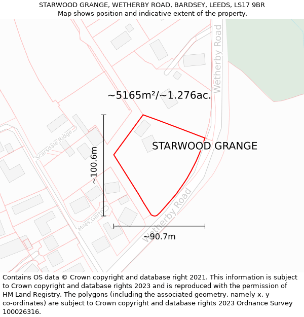 STARWOOD GRANGE, WETHERBY ROAD, BARDSEY, LEEDS, LS17 9BR: Plot and title map