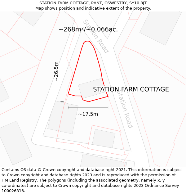 STATION FARM COTTAGE, PANT, OSWESTRY, SY10 8JT: Plot and title map