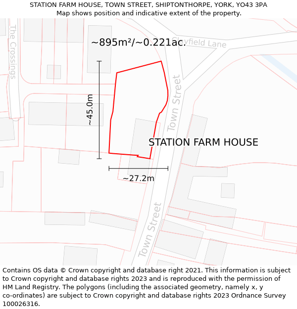 STATION FARM HOUSE, TOWN STREET, SHIPTONTHORPE, YORK, YO43 3PA: Plot and title map