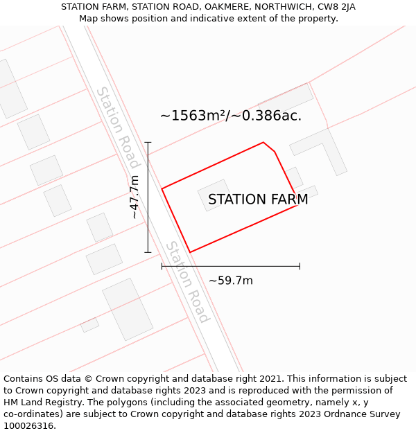 STATION FARM, STATION ROAD, OAKMERE, NORTHWICH, CW8 2JA: Plot and title map