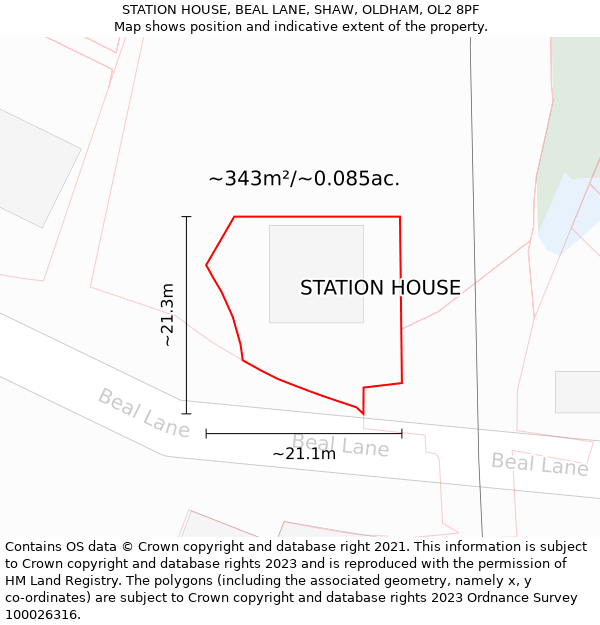 STATION HOUSE, BEAL LANE, SHAW, OLDHAM, OL2 8PF: Plot and title map