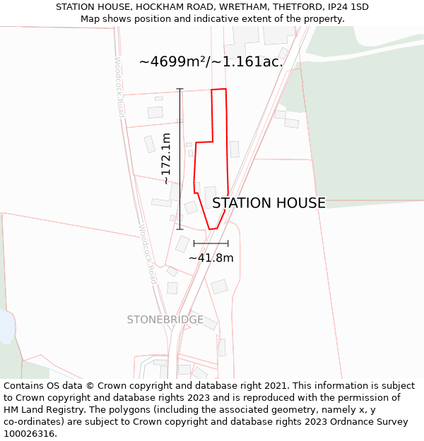 STATION HOUSE, HOCKHAM ROAD, WRETHAM, THETFORD, IP24 1SD: Plot and title map