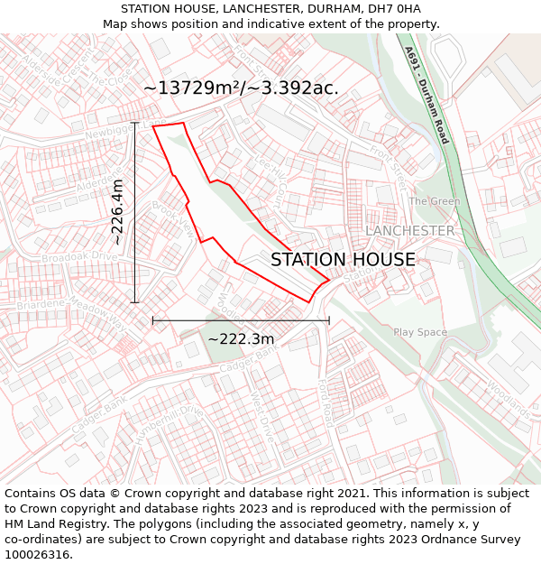 STATION HOUSE, LANCHESTER, DURHAM, DH7 0HA: Plot and title map