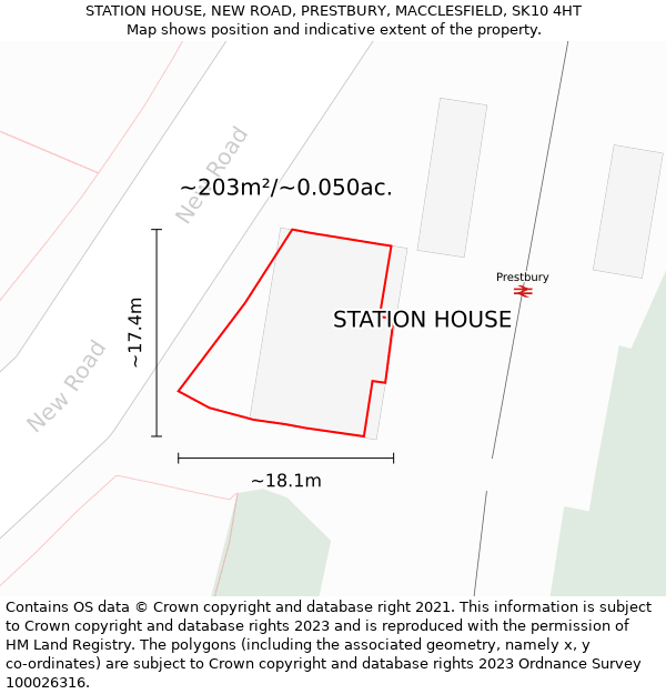STATION HOUSE, NEW ROAD, PRESTBURY, MACCLESFIELD, SK10 4HT: Plot and title map