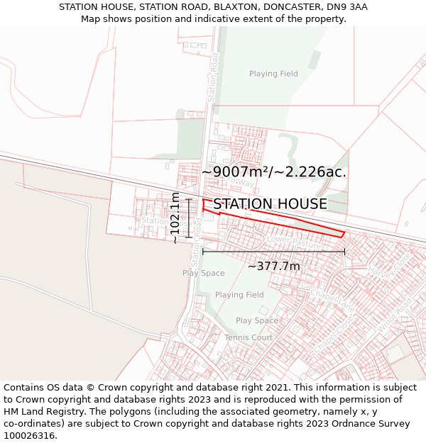 STATION HOUSE, STATION ROAD, BLAXTON, DONCASTER, DN9 3AA: Plot and title map