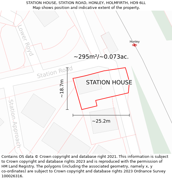 STATION HOUSE, STATION ROAD, HONLEY, HOLMFIRTH, HD9 6LL: Plot and title map