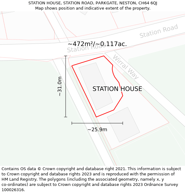 STATION HOUSE, STATION ROAD, PARKGATE, NESTON, CH64 6QJ: Plot and title map