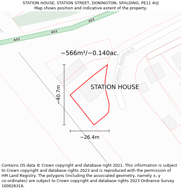 STATION HOUSE, STATION STREET, DONINGTON, SPALDING, PE11 4UJ: Plot and title map