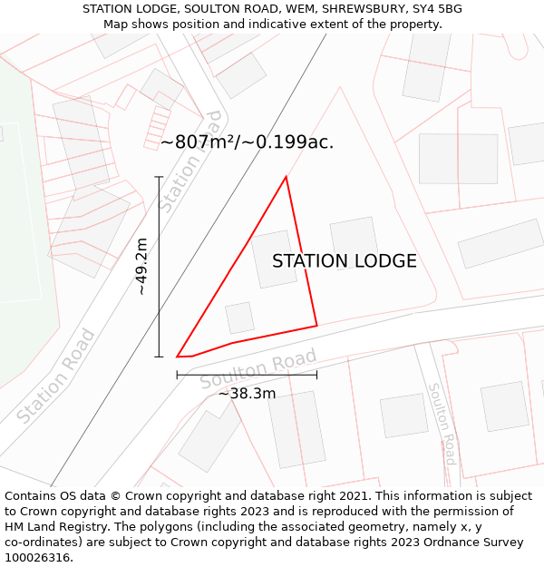 STATION LODGE, SOULTON ROAD, WEM, SHREWSBURY, SY4 5BG: Plot and title map