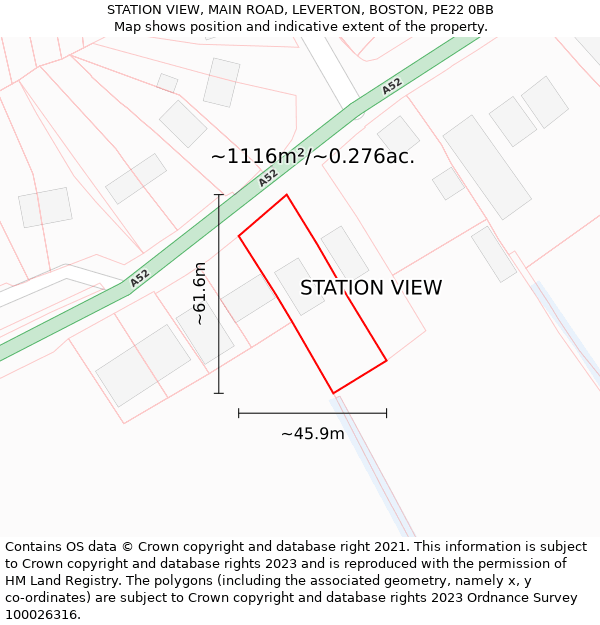 STATION VIEW, MAIN ROAD, LEVERTON, BOSTON, PE22 0BB: Plot and title map