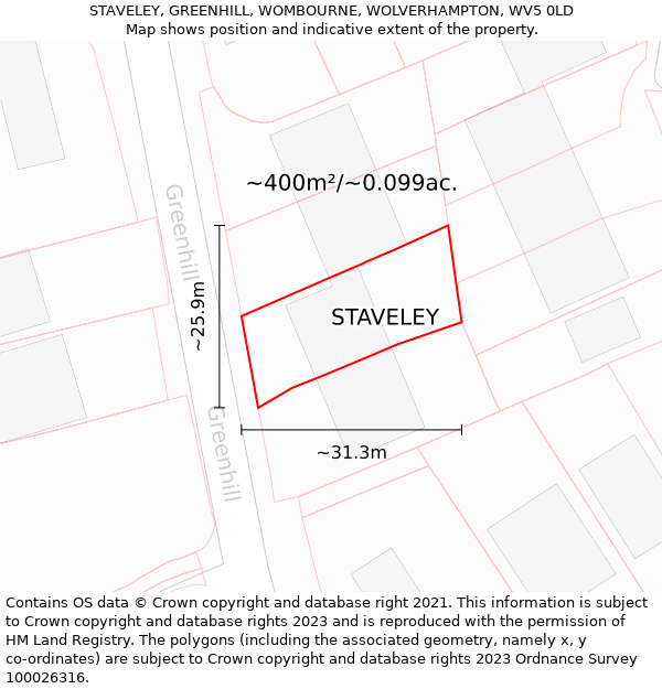 STAVELEY, GREENHILL, WOMBOURNE, WOLVERHAMPTON, WV5 0LD: Plot and title map