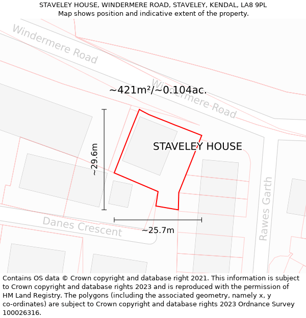 STAVELEY HOUSE, WINDERMERE ROAD, STAVELEY, KENDAL, LA8 9PL: Plot and title map