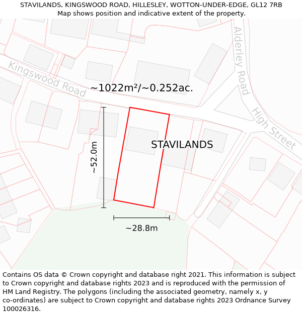 STAVILANDS, KINGSWOOD ROAD, HILLESLEY, WOTTON-UNDER-EDGE, GL12 7RB: Plot and title map