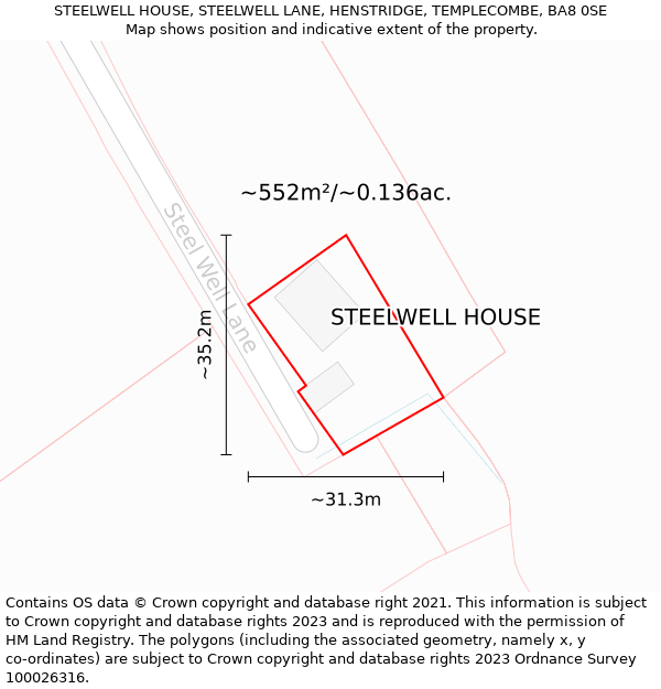STEELWELL HOUSE, STEELWELL LANE, HENSTRIDGE, TEMPLECOMBE, BA8 0SE: Plot and title map