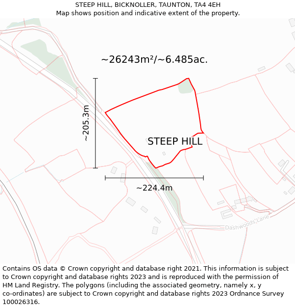 STEEP HILL, BICKNOLLER, TAUNTON, TA4 4EH: Plot and title map