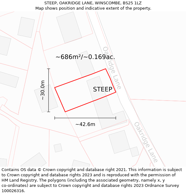 STEEP, OAKRIDGE LANE, WINSCOMBE, BS25 1LZ: Plot and title map