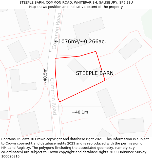 STEEPLE BARN, COMMON ROAD, WHITEPARISH, SALISBURY, SP5 2SU: Plot and title map