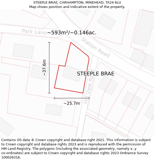 STEEPLE BRAE, CARHAMPTON, MINEHEAD, TA24 6LU: Plot and title map