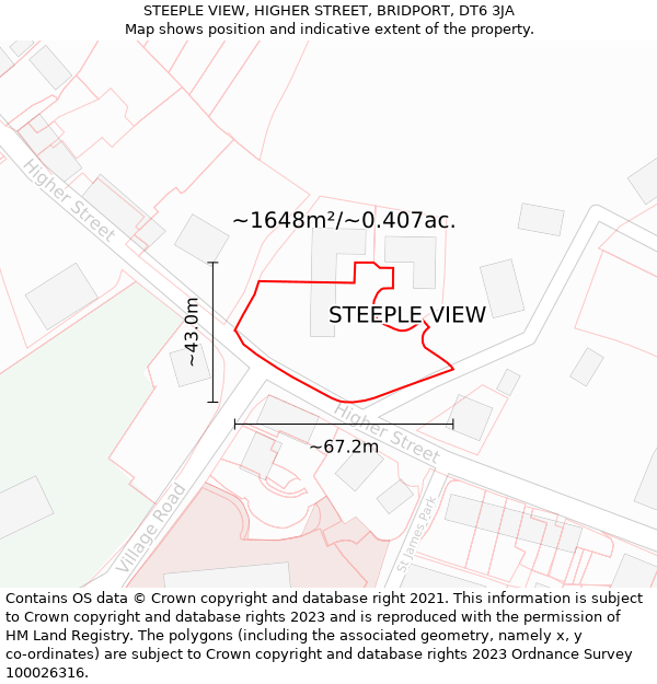 STEEPLE VIEW, HIGHER STREET, BRIDPORT, DT6 3JA: Plot and title map