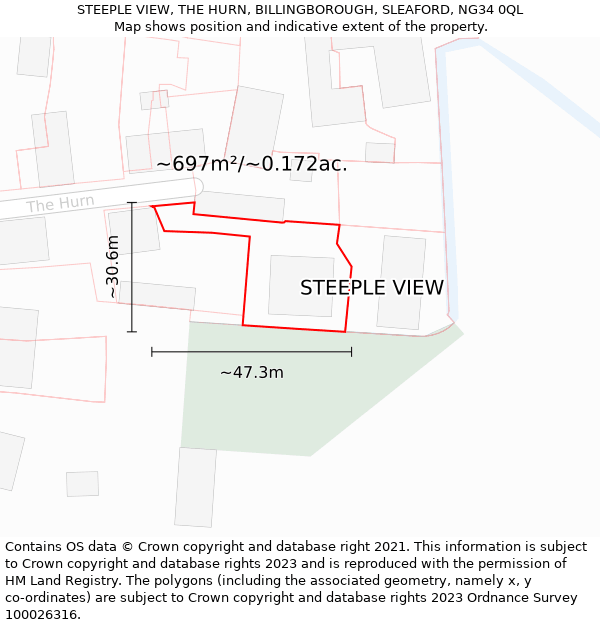 STEEPLE VIEW, THE HURN, BILLINGBOROUGH, SLEAFORD, NG34 0QL: Plot and title map